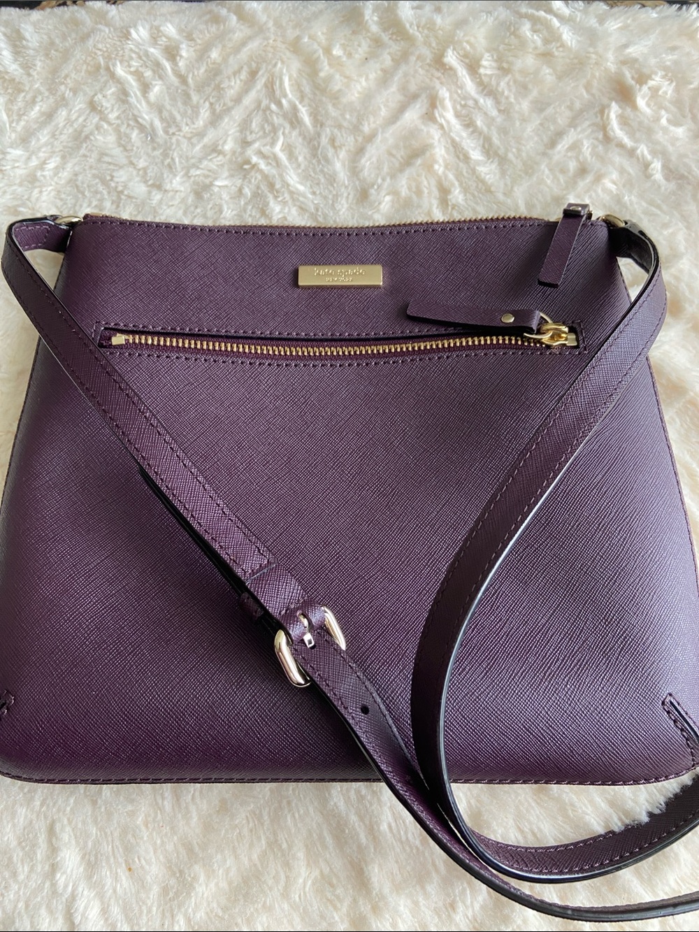 kate spade Deep Plum Saffiano Crossbody Bag with Gold Hardware